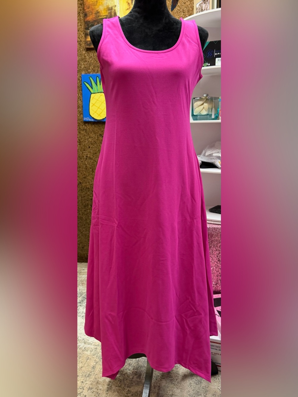Women's Asymmetrical Tank Dress in Fuchsia, size M